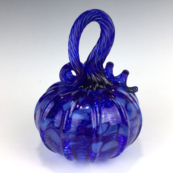 Cobalt Polka Dot Pumpkin with Blue Stem - Image 2